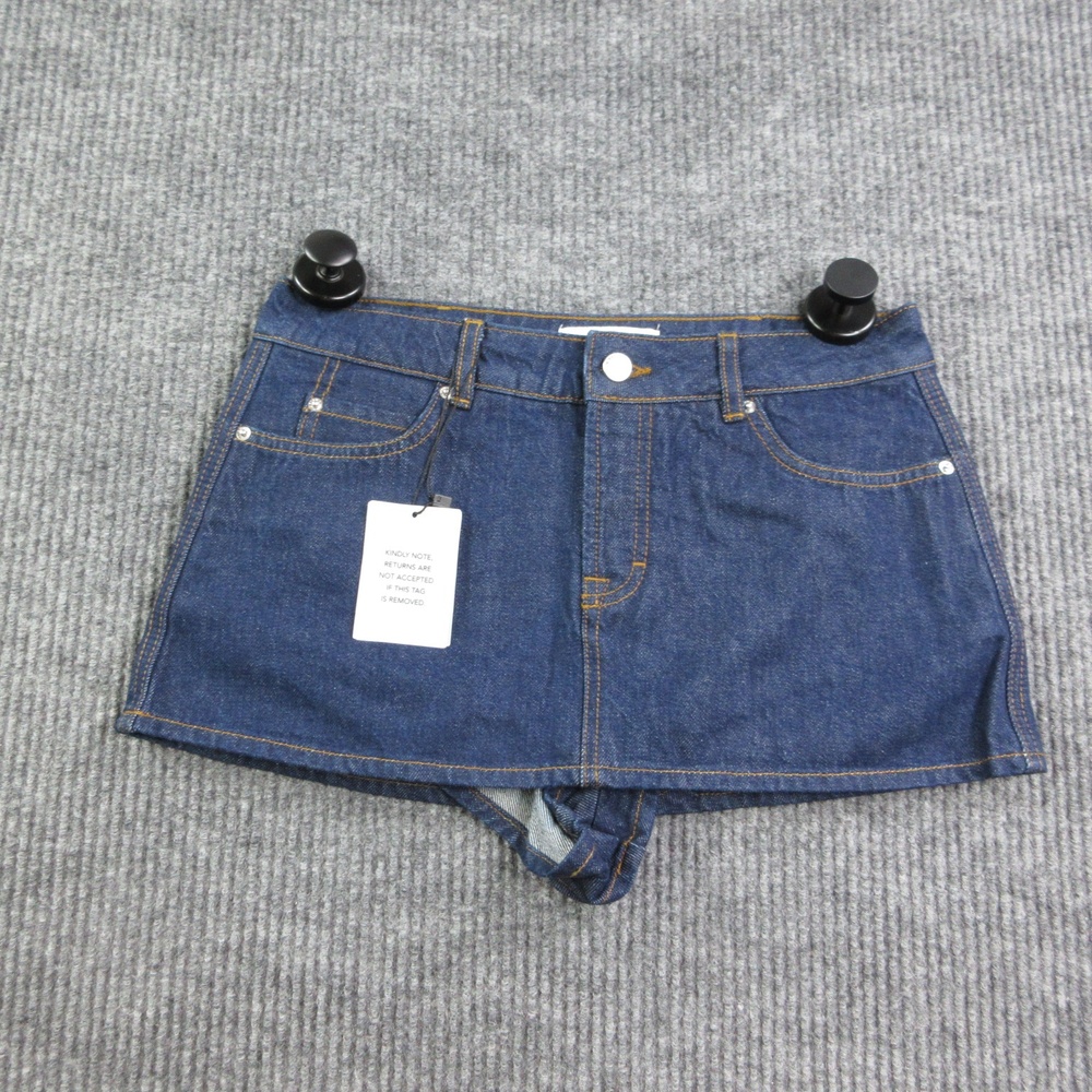 Grlfrnd Skort Womens 25 Blue Denim Mini Pockets Button Front Zip Fly 29W* NWT